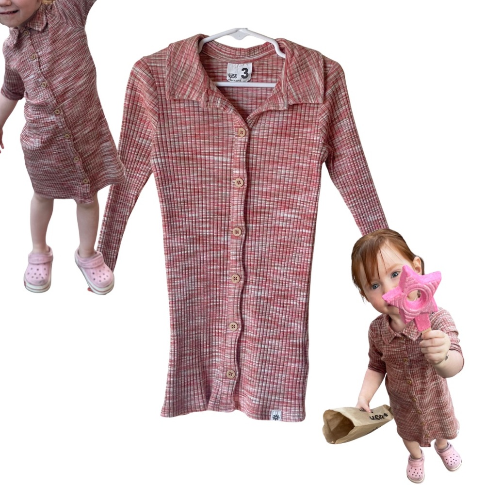 Cotton On Pink Button-Up Girls Long Sleeve Dress, Size 3T